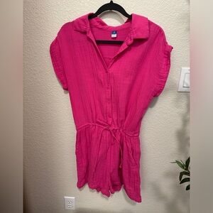 🩷 Old Navy Waist Defined Crinkle Gauze Romper Pink Medium TALL